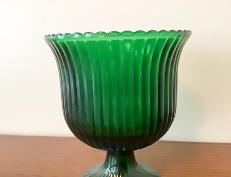 Vintage Emerald Green Ribbed Footed Vase Brody Co Heavy Glass Etsy