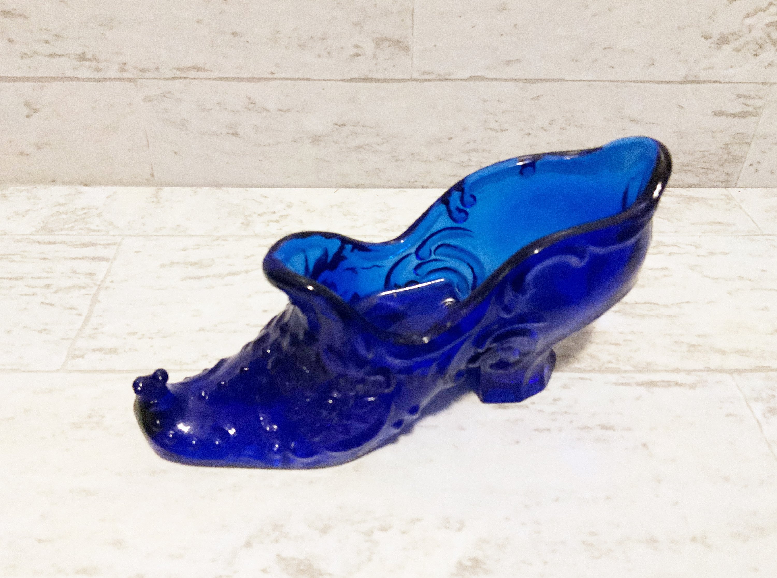 Mosser Cobalt Glass Slipper Vintage Cobalt Blue Floral Glass | Etsy