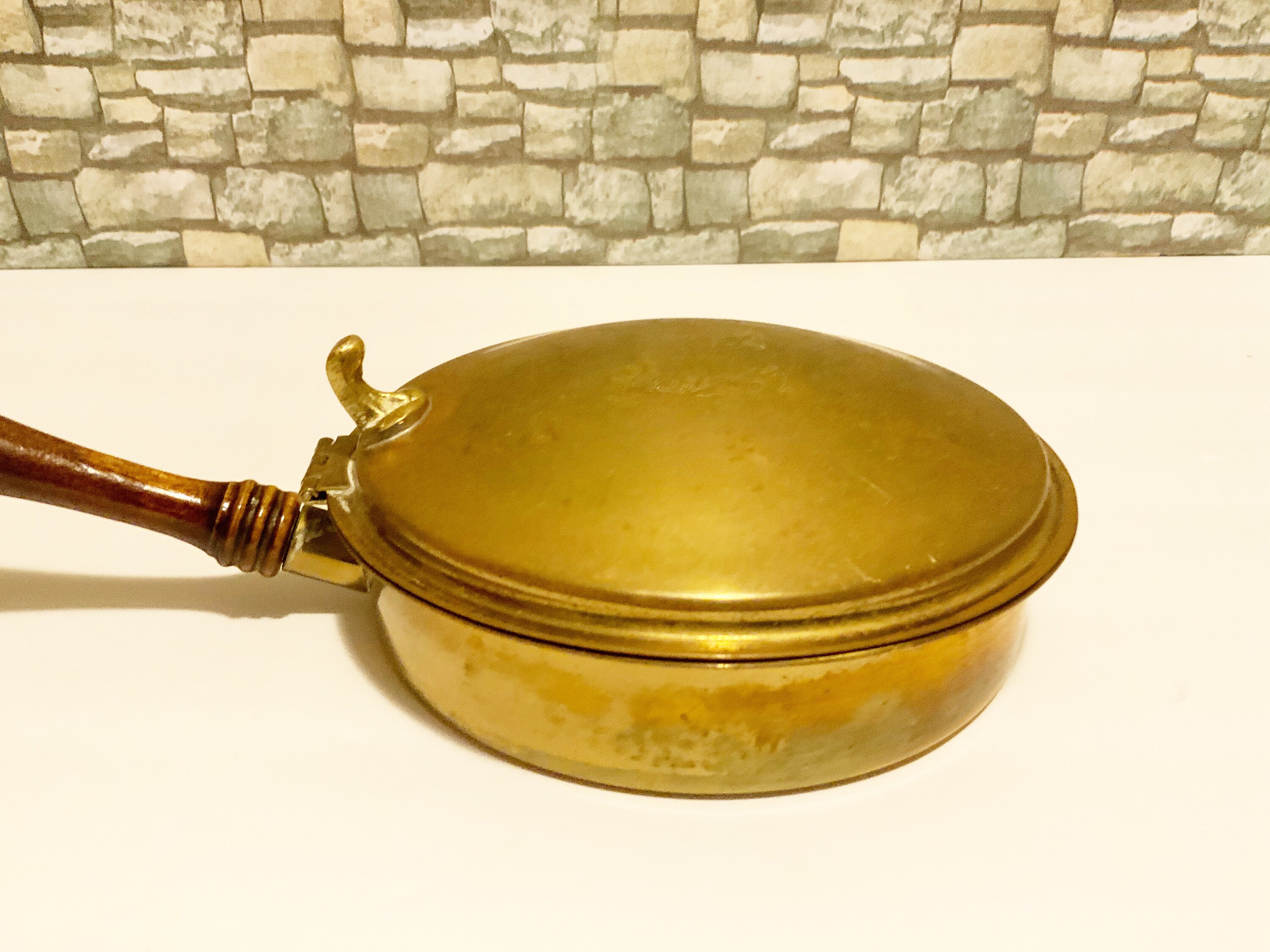 Vintage Brass with Wood Handle Bed Warmer Pan with Sketched Etsy