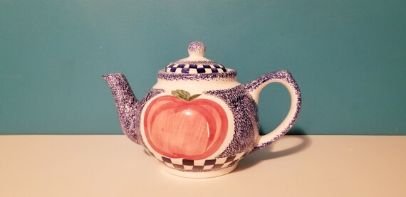 Apple Pattern 1996 Fibre-Craft Miniature Porcelain Tea Set 5 Pieces