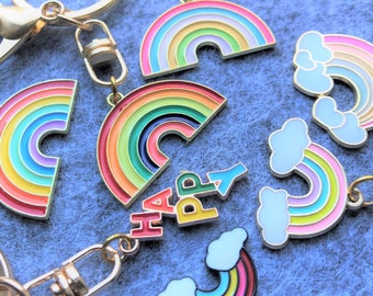 Rainbow Keychains and Earrings, enamel charms, variety of rainbow colors and sizes