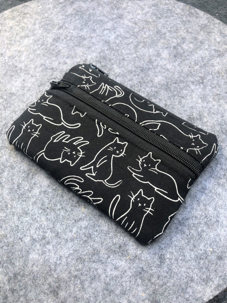 Porte-monnaie, empreintes de chat, petit sac en tissu avec deux poches, pochette zippée pour billets, portefeuille, rangement de voyage image 1