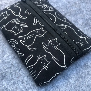 Porte-monnaie, empreintes de chat, petit sac en tissu avec deux poches, pochette zippée pour billets, portefeuille, rangement de voyage Black Cat Silhouette