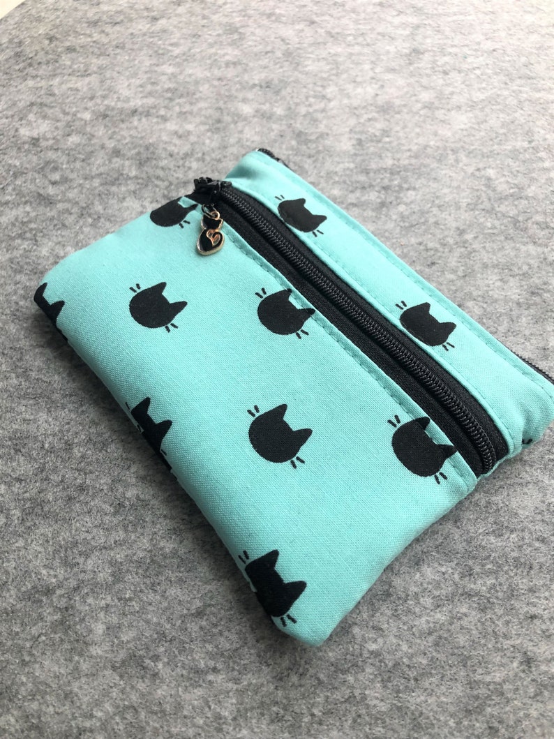 Porte-monnaie, empreintes de chat, petit sac en tissu avec deux poches, pochette zippée pour billets, portefeuille, rangement de voyage image 6