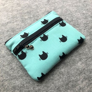 Porte-monnaie, empreintes de chat, petit sac en tissu avec deux poches, pochette zippée pour billets, portefeuille, rangement de voyage Mint Cat Dot