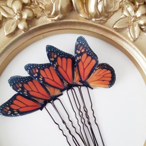 Monarch Butterfly Hair Pins. Beautiful Butterflies with closed wings made of Silk.