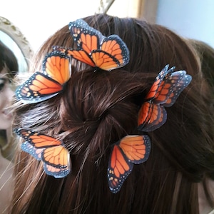 Monarch Butterfly Hair Pins. Beautiful Butterflies with closed wings made of Silk.