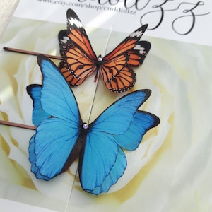 Butterfly hair clips. Set of 2 Silk Butterflies with Swarovski Crystals. Butterfly Gift. Special Occasion Hair Pins.