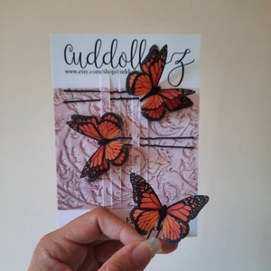Monarch Butterflies Hair Clips, Set of 3 Burnt Orange Silk Butterflies.