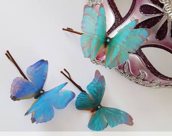Silk Butterfly Hair Clips with Swarovski Crystals, Set of 3