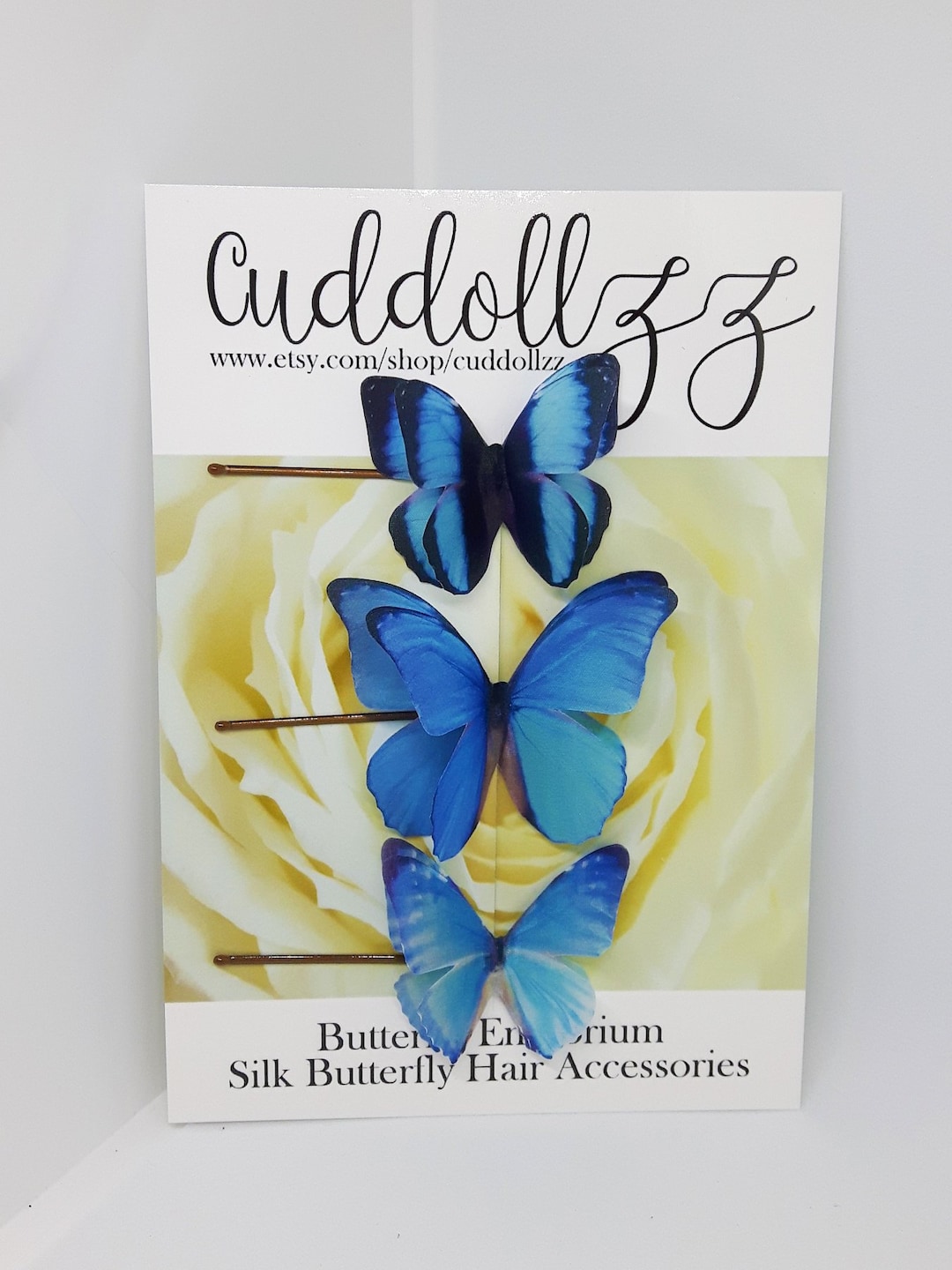 Blue Butterflies Set of 3 Silk Hair Pins Perfect for Etsy