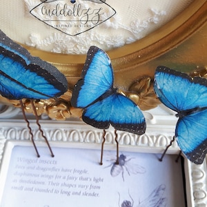 Silk Butterflies Blue Hair Accessories Wedding Bridesmaid gift  bobby pin Christmas present gift Woodland Wedding Cinderella Set of 3