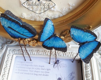 Silk Butterflies Blue Hair Accessories Wedding Bridesmaid gift  bobby pin Christmas present gift Woodland Wedding Cinderella Set of 3