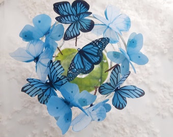 Classic Blue Silk Butterfly Hair Clips. Set of 10 Silk Butterfly Hair Slides. Perfect for Photo-shoots, Special Occasions or as a Gift.