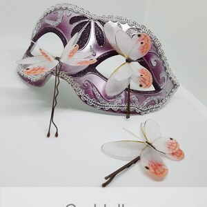 White and Coral Butterfly Hair Clips. Set of 3 Silk Butterflies Hair Slides Bobby Pins.