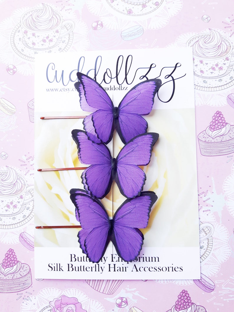 Ultra Violet Butterflies Pins. Set of 3 Purple Silk Butterfly Etsy