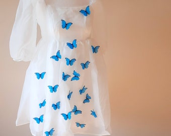 Something Blue. Blue Butterfly Appliqué, Silk Butterflies Brooches.