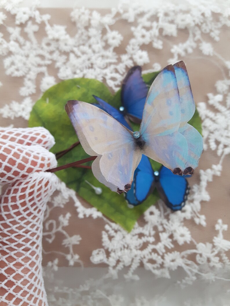 Butterfly Hair Pins with Swarovski Crystal. Set of 6 Blue Butterfly Hair slides. Perfect for Special Occasions or as a gift. Something Blue. image 8