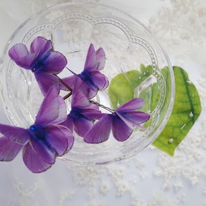 Set of 5 Purple Silk Butterfly Hair Clip. Deep purple Hair Pins with Swarovski Crystals.