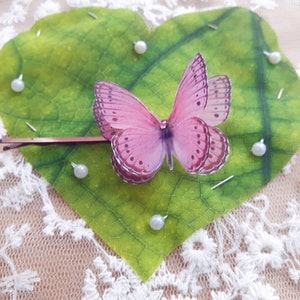 Pink Silk Butterfly Hair Clip. Cute Pink Butterfly Hair Slide with Swarovski crystal. Perfect Valentine&#39;s gift for someone Special.