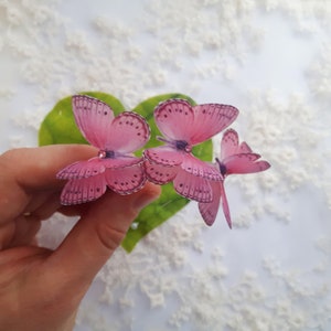 Pretty Pink Silk Butterfly Hair Clips Set of 3. Perfect as a gift for someone Special. Butterfly Hair Pins with tiny Swarovski Crystal.