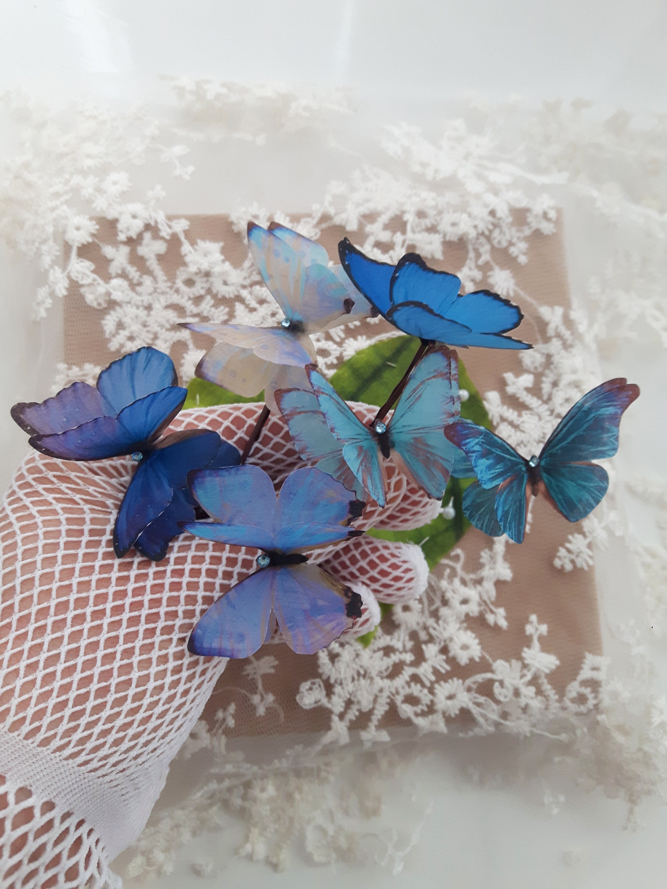 Blue Crystal butterfly hair pin w/ dangles Amazon.com : Blue Butterfly Medium Hair Clips Set - 2 Pcs  main image 3