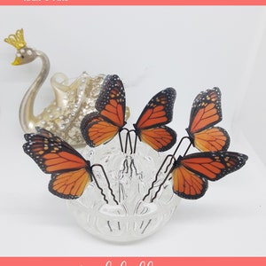 Monarch Butterfly Hair Pins. Beautiful Butterflies with closed wings made of Silk. Set of 5