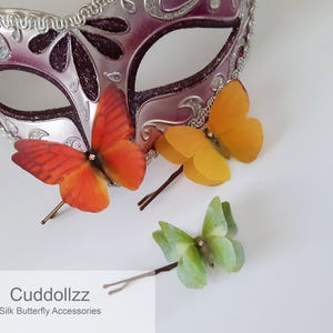 Lime Butterfly Hair Slides Collection. Silk Butterfly Hair Clips. Set of 3