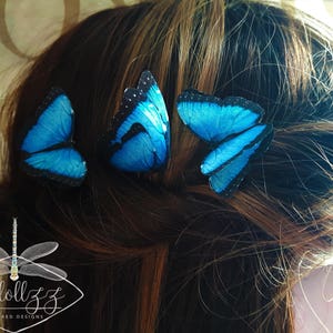 Silk Butterflies Blue Hair Accessories Wedding Bridesmaid gift  bobby pin Christmas present gift Woodland Wedding Cinderella Set of 3