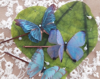 Beautiful Butterfly Hair Clips. A Set of Stunning Blue Butterflies for Special Occasion or as a Gift. Magical Butterflies, Cinderella.