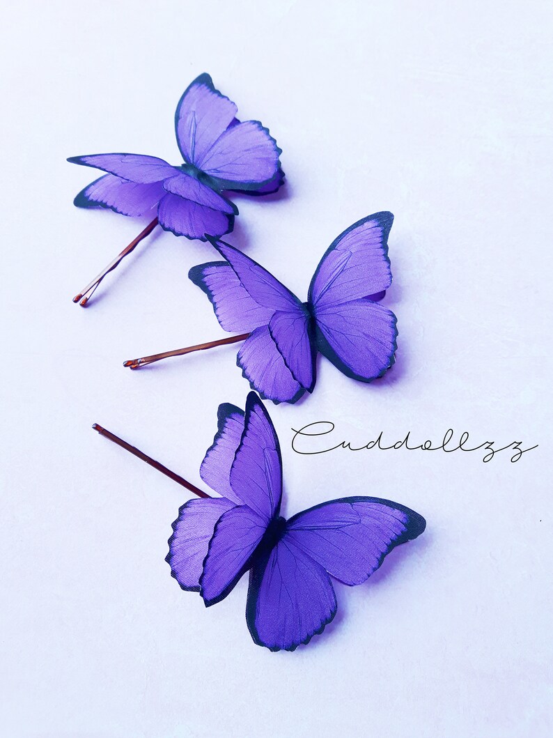 Ultra Violet Butterflies Pins. Set of 3 Purple Silk Butterfly Etsy