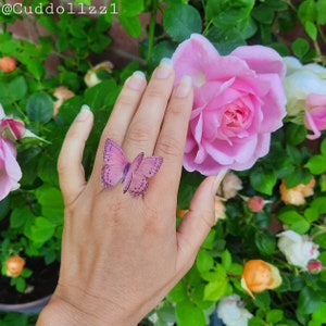 Gorgeous Pink Butterfly Ring Romantic Silk Butterfly Ring. Perfect Gift