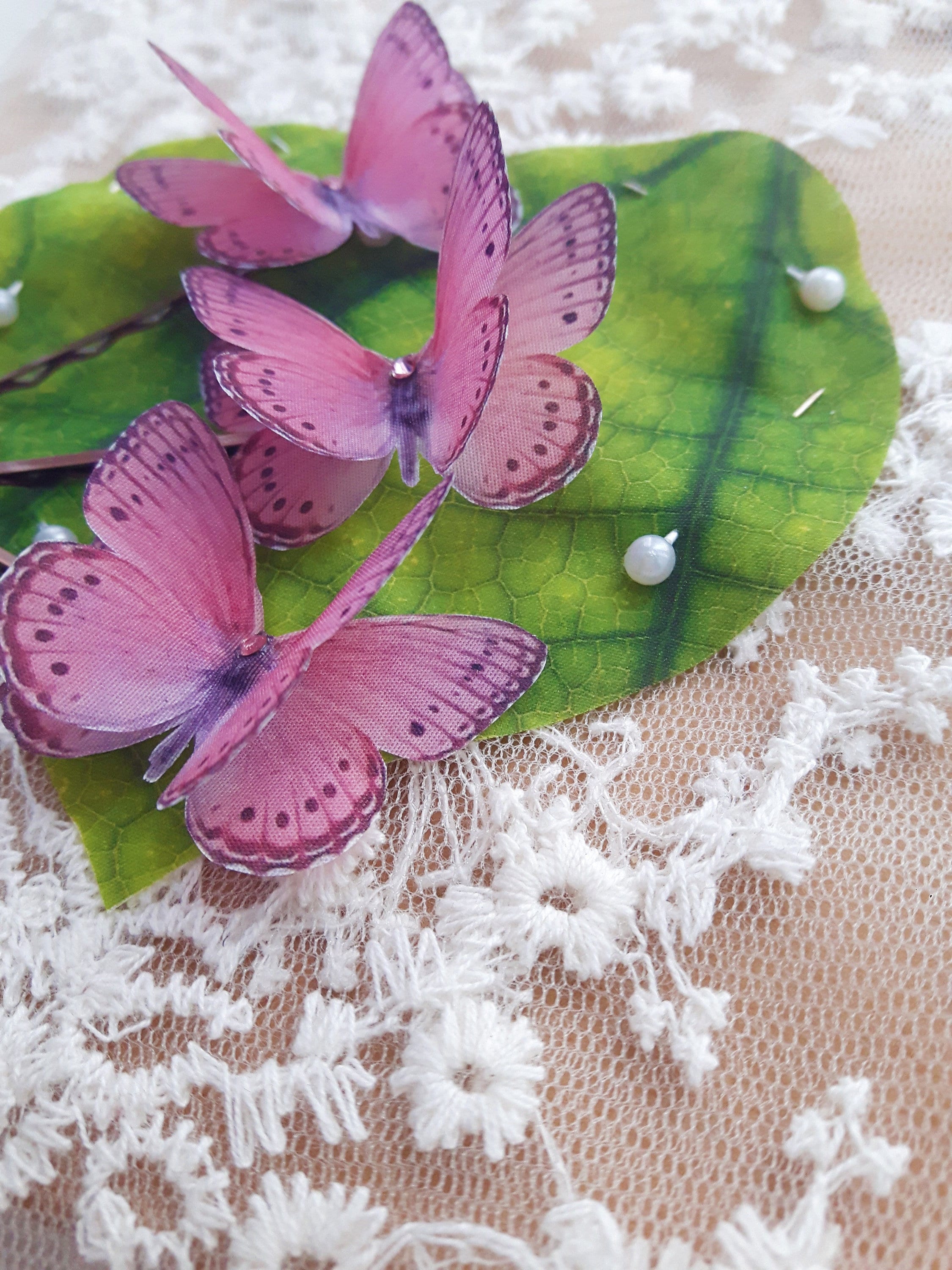 Pink Silk Butterfly Hair Clips Set of 3. Perfect as a Gift  display picture 3