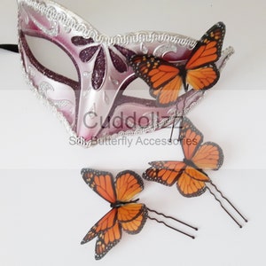 Monarch Butterflies Hair Clips, Set of 3 Burnt Orange Silk Butterflies.