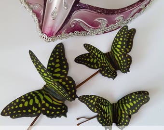 Butterfly Hair Slides Set of 3. Green and black butterfly bobby pins.