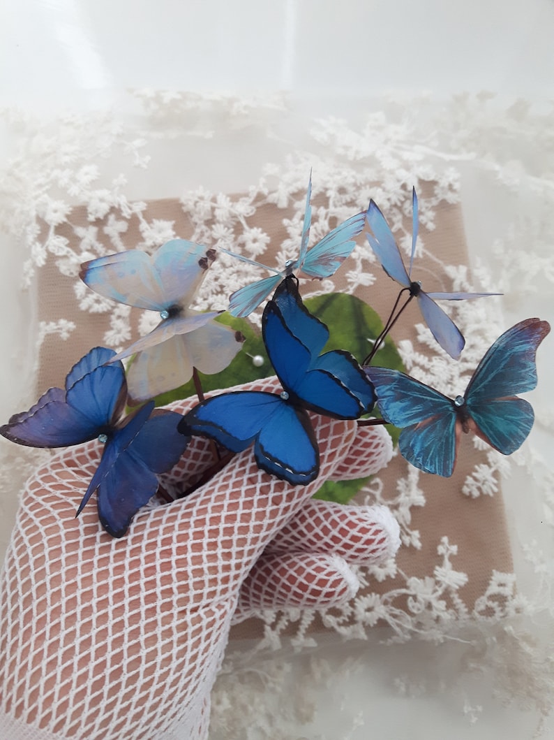 Butterfly Hair Pins with Swarovski Crystal. Set of 6 Blue Butterfly Hair slides. Perfect for Special Occasions or as a gift. Something Blue. image 3