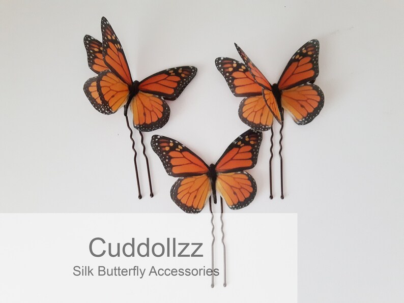 Monarch Butterflies Hair Clips Set of 3 Burnt Orange Silk Etsy