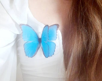 Big Blue Butterfly Brooch, Gorgeous Silk Morpho Butterfly Brooch