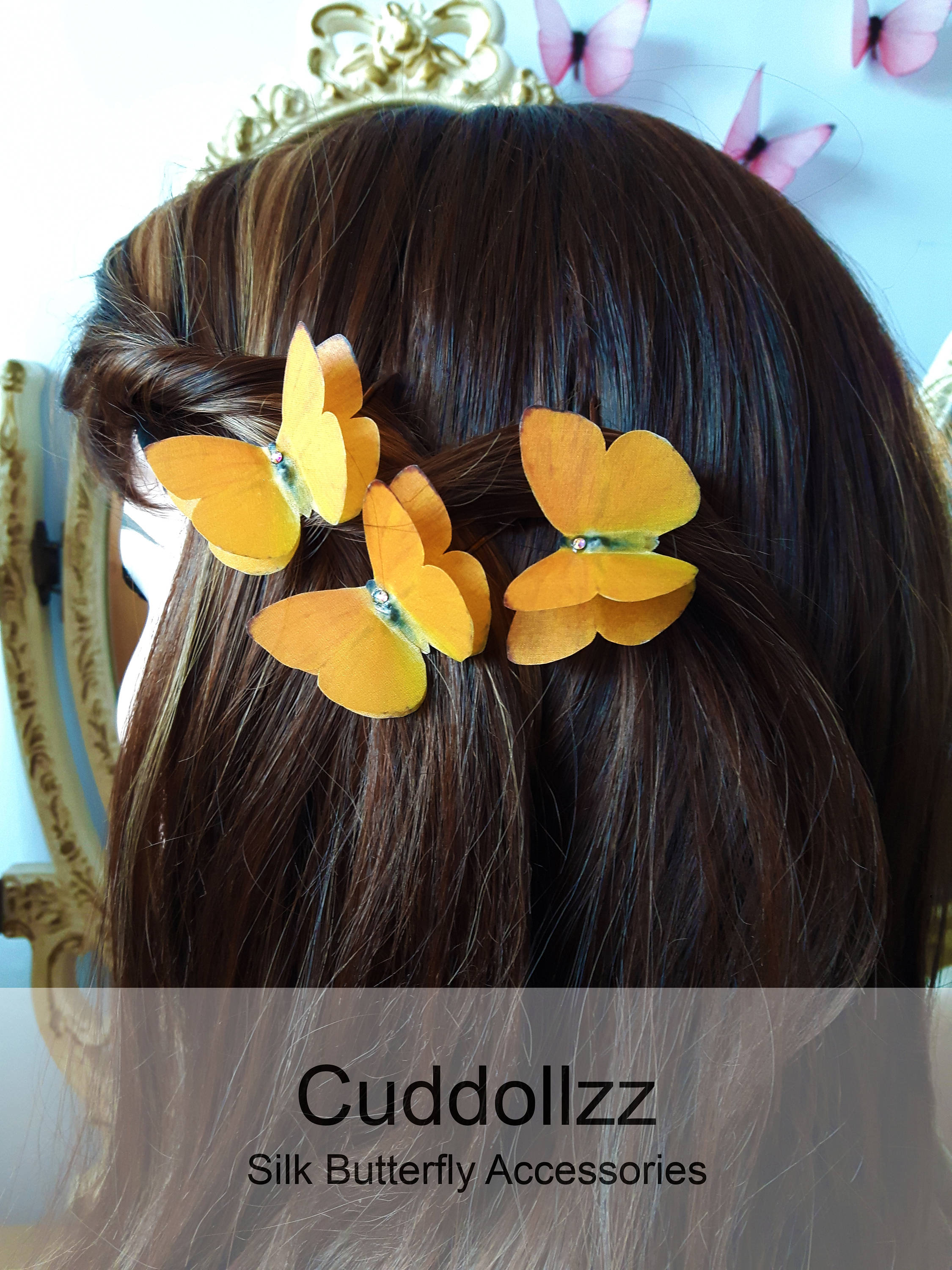 GORGEOUS! Set of Two Super Realistic Yellow Silk Butterfly handmade Hair Clips!! Paparazzi Monarch Model Yellow Butterfly Clip | CarasShop main image 4