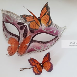 Set of 3 Auburn butterflies with Swarovski Crystal. Silk Butterfly Hair Slides.