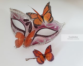 Juego de 3 mariposas Auburn con cristal Swarovski. Pasadores de pelo de mariposa de seda.