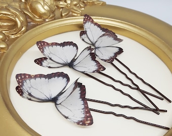 Wedding Off White Silk Butterfly Hair Pins Set of 3