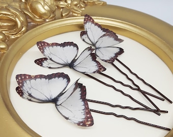 Ensemble de 3 épingles à cheveux papillon en soie blanc cassé mariage