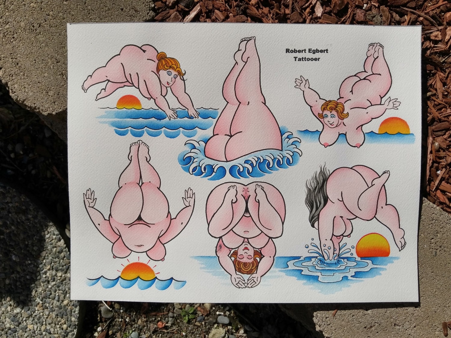 Nude Swimming Bbw Pin-up Tattoo Flash Watercolor Print