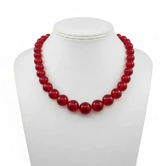 Cherry Amber and Lucite Knotted Bead Strand 14K Gold Clasp 22 inch J430