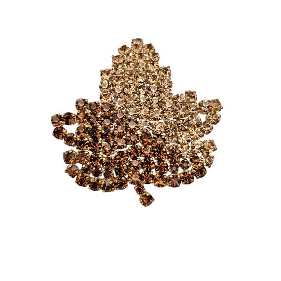Champagne Topaz Rhinestone Maple Leaf Brooch C577