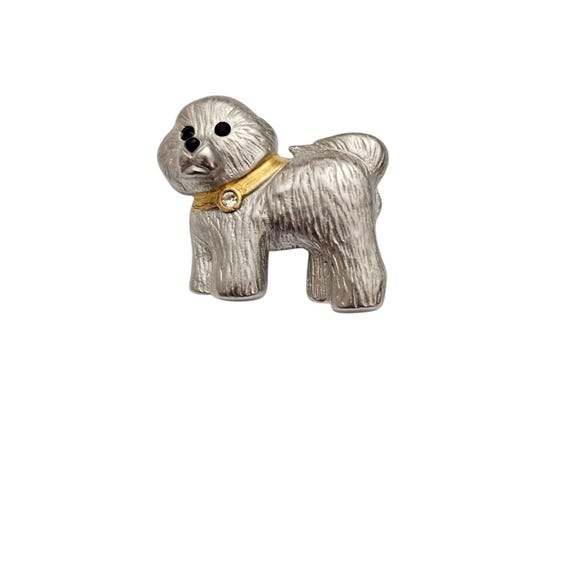 Premier Designs Rhinestone Collar Bichon Frise Dog Brooch Pin, Signed