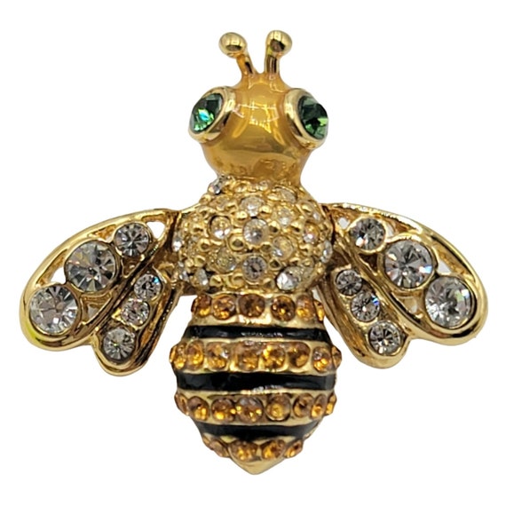 St. John Gold Tone Rhinestone Bee Pin Signed - image 2