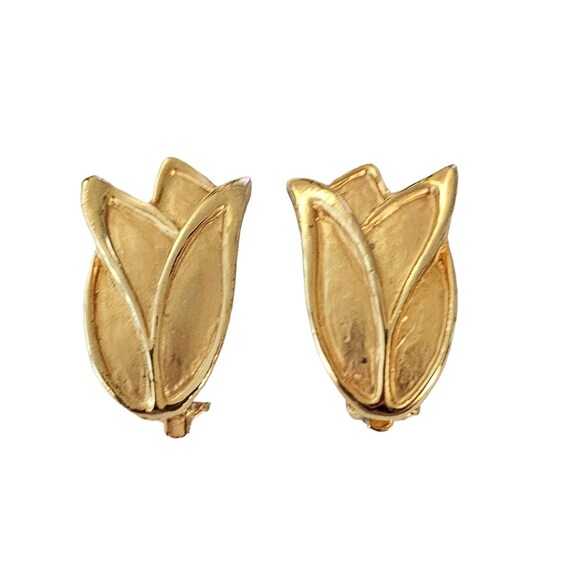 Gold Tone Tulip Flower Clip On Earrings L222