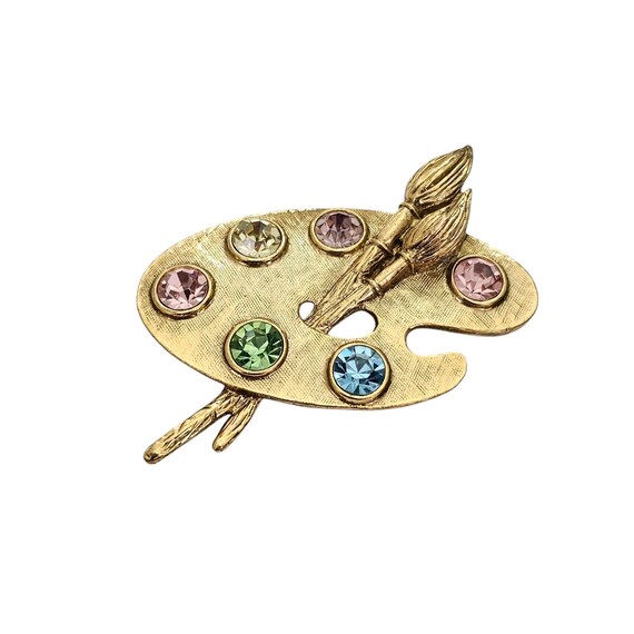 1928 Brand Multicolor Rhinestone Painter Palette Brooch Pin L839